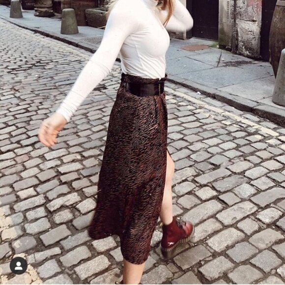 NWT ZARA BELTED Zebra ANIMAL PRINT MIDI SKIRT - Picture 2 of 7